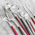 thumbnail image 5 of Nvzi 40-Piece Silverware Set Stainless Steel Reusable Utensils Forks Spoons Knives Set, Mirror Polished Cutlery Flatware Set, Great for Family Gatherings & Daily Use (10,Red Handle Silver), 5 of 5
