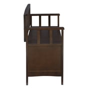 Linon Cynthia Wood Storage Bench FlipTop Slat Back & Side in Walnut Brown Finish