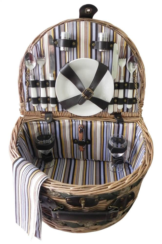 Arched Woven Willow Picnic Basket With Service For Two