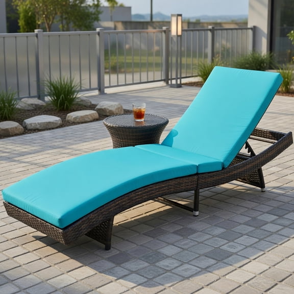 Topcobe Patio Folding Adjustable Rattan Chaise Lounge Chair with Cushion, Outdoor Patio Furniture for Balcony Garden Backyard-Turquoise