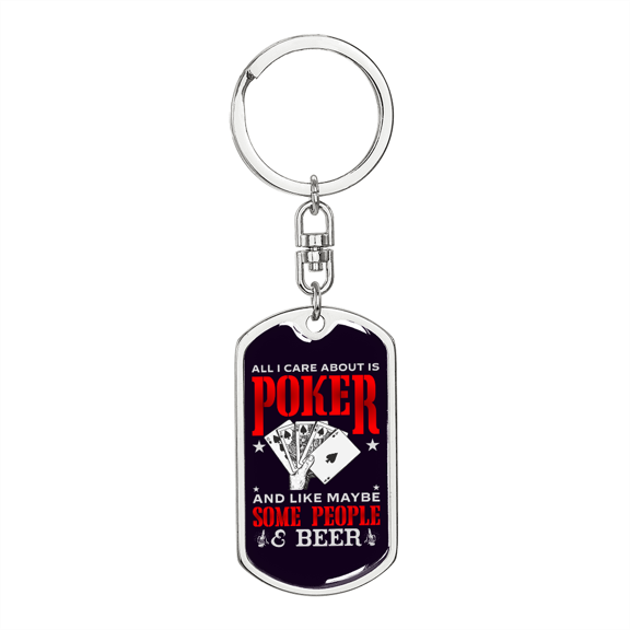 Poker and Beer Gambler Stainless Steel or 18k Gold Premium Swivel Dog Tag Keychain