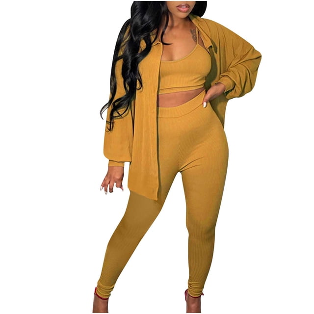 Conjunto de pantalones casuales de moda de tres piezas para mujer de color sólido de tendencia de chaleco sexy de un solo pecho Wmkox8yi bvn3968