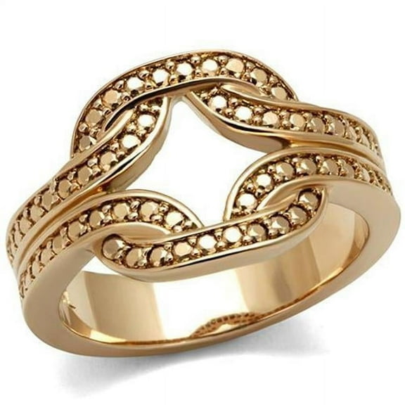 Women IP Rose Gold Brass Ring with AAA Grade CZ in Metallic Light Gold - Size 7