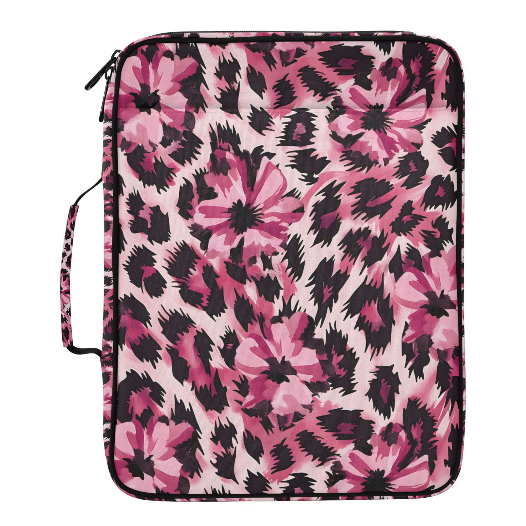 FORMRS Accordion File Folder A4 Size 7-Pocket Expanding Document Organizer Bag with 3 Ring Binder, Pink Floral Leopard Pattern