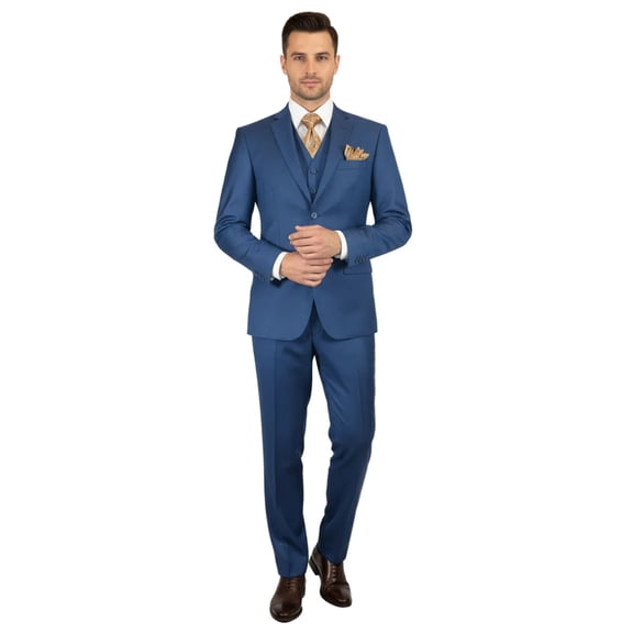 Mens Vitali Three Piece Suit Vested Sharkskin Sheen M3090 Royal blue Regular fit