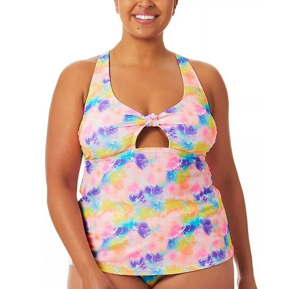 California Waves MULTI Plus Size Tie Dye Dreams Tankini Swim Top, US 2(20/22)