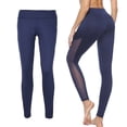 thumbnail image 3 of Leggings deportivos para mujer Empalme de malla Gimnasio Fitness Legging delgado Ropa deportiva Pantalones de yoga Azul oscuro L, 3 of 8