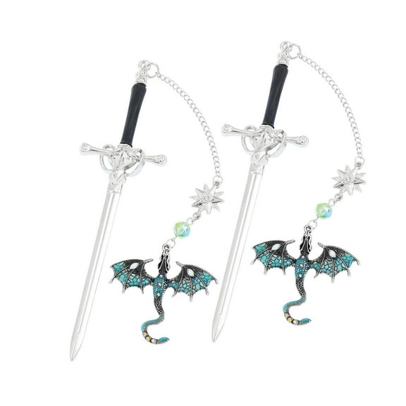 2 Pcs Metal Bookmarkers Creative Bookmarks Dragon Swords Page Markers Gift
