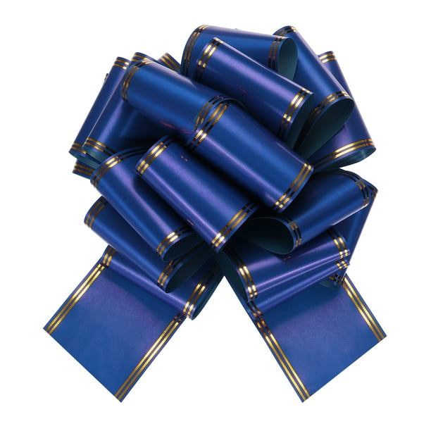 12 Pulgadas Gran Lazo Tirar Grande Cinta Metálica para Autos con Borde Dorado para Regalos de Boda, Azul