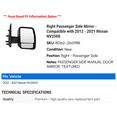 thumbnail image 2 of Right Passenger Side Mirror - Compatible with 2012 - 2021 Nissan NV2500 2013 2014 2015 2016 2017 2018 2019 2020, 2 of 2
