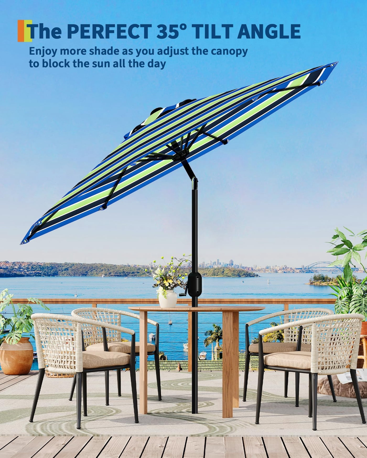 Arigeas 9ft Outdoor Portable Patio Parasol Umbrella with Push Button Tilt, 8-rib Frame and Crank Handle