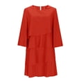thumbnail image 4 of Taylonsss Womens Casual Batwing 3/4 Sleeve Solid Color Tiered Cake Round Neck Dress, 4 of 6