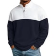 thumbnail image 3 of Men's Quarter Zip Pullover Sweatshirt Color Block Standing Collar Long Sleeve Loose Fit Athletic Top Casual Fashion Solid Patchwork Soft Sweatshirt, 3 of 8