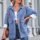 thumbnail image 4 of Chaqueta Vaquera de Mujer, Estilo Boyfriend, Extragrande, con Botones, Larga, Aberturas Laterales Azul L, 4 of 9