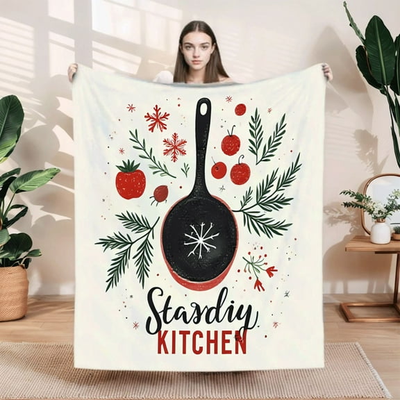 Cozy Flannel Blanket with Festive Design - Soft Warm and Durable for Sofa Travel Bed and Chair - Perfect Holiday Comfort