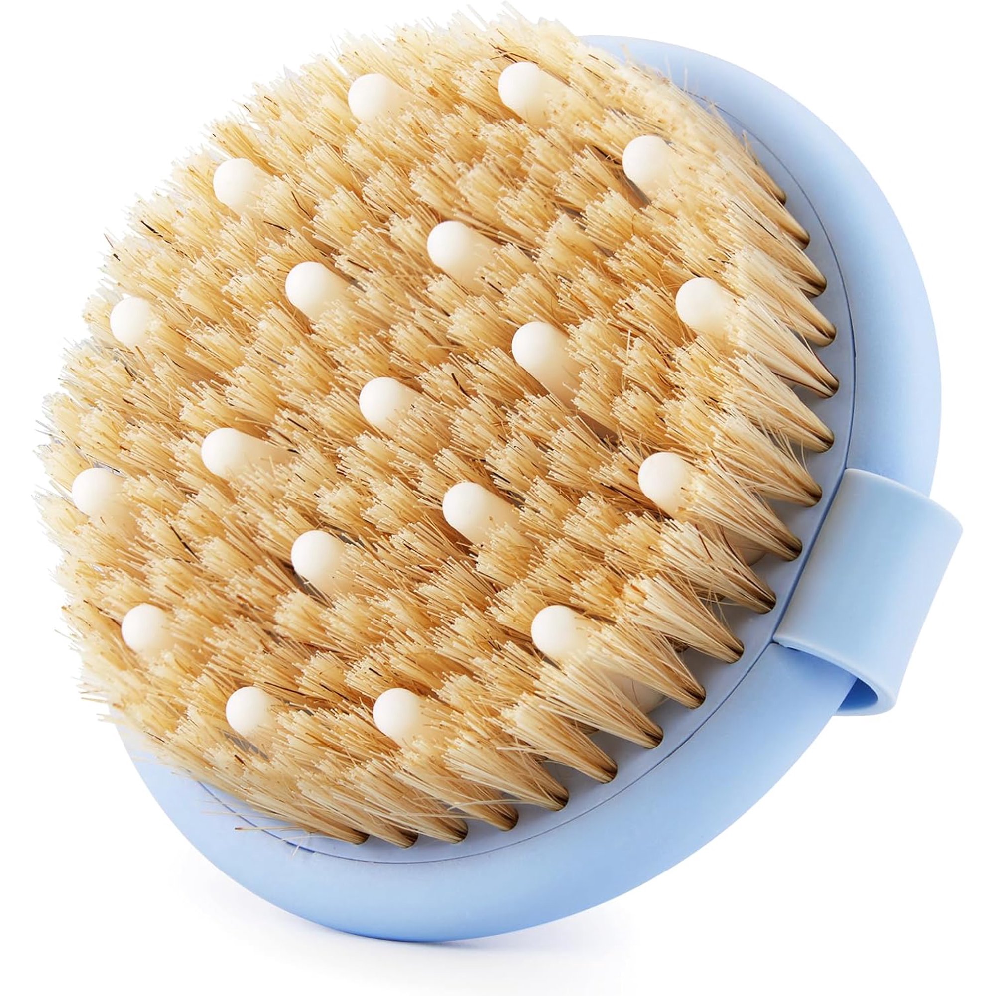 Dry Brushing Body Brush for Massage - Natural Boar Bristle Exfoliating Brush with Massage Nodes for Body Care Exfoliation and Daily Cleansing for Women Men Elderly(Blue)