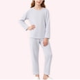 thumbnail image 2 of xaoyunyn Girls 2 Piece Basic Homewear Outfits Casual Solid Color Round Neck Long Sleeve Top and Pant Set 7-15 Years, 2 of 6