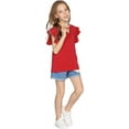 thumbnail image 4 of Oudiya Girls Blouse Tops Ruffle Short Sleeve Tees Solid Spring Summer Keyhole Neck Cotton Shirts for Girls 5-12 Years, 4 of 8