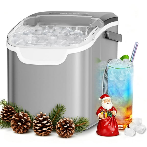 Auseo 26 lbs/24H Countertop Ice Maker Machine, S/L Sizes, 8 Bullet-Shaped Ice in 6 Min, Auto-Cleaning, Grey