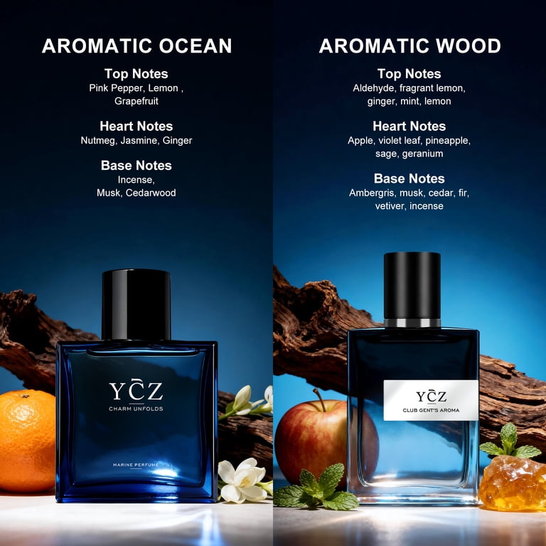 Ycz Men's Cologne Gift Set, Oceanic and Woody Notes, 2-Bottle 1.7