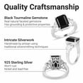 thumbnail image 3 of Black Tourmaline Sterling Silver Rings Women - Engagement Rings for Women - Vintage Floral Statement Solitaire Tourmaline Jewelry Birthday Christmas Gifts Size - 8, 3 of 6