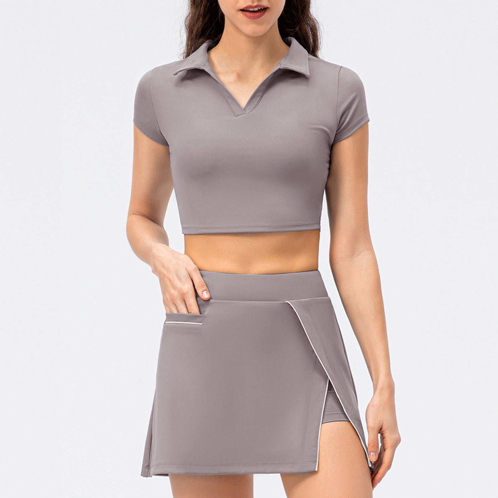 JWZUY Tennis Skirt Sets Women 2 Piece Outfits High Waist Golf