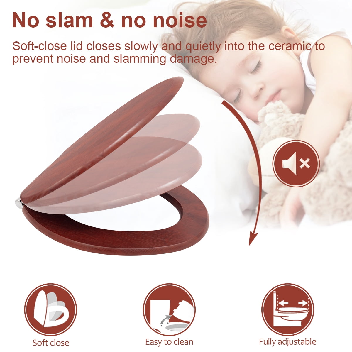 Nastarki Elongated Toilet Seat, Slow Close Wood Toilet Seats, Wooden Toilet Seats with Strong Alloy Hinges