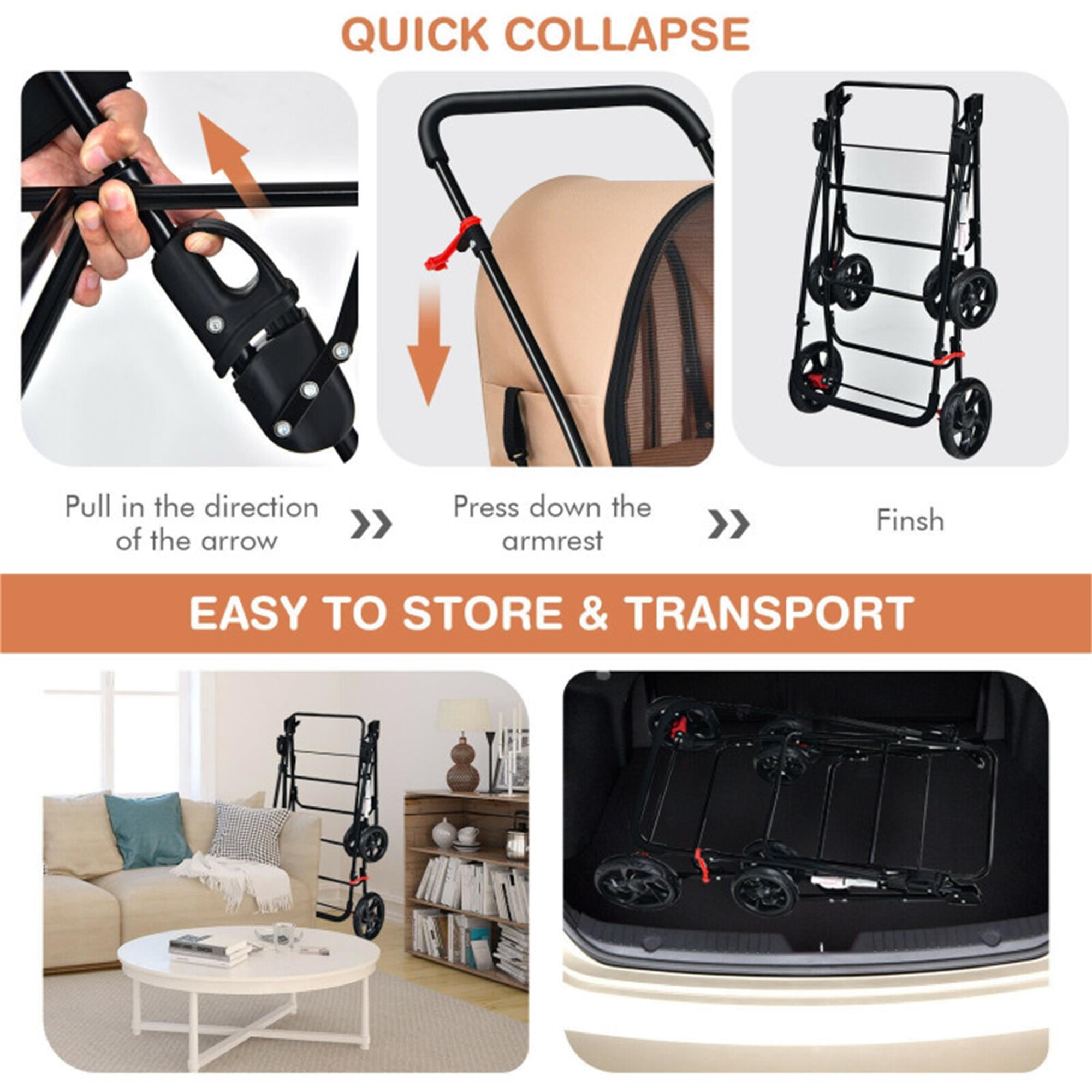 Pefilos 41" Double Pet Stroller Dog Cat Cage Jogger Stroller, 4-in-1 Travel Foldable Carrier Puppy Stroller with Detachable Carriers and Travel Carriage, Beige Pefilos 41" Double Pet Stroller Dog Cat Cage Jogger Stroller, 4-in-1 Travel Foldable Carrier Puppy Stroller with Detachable Carriers and Travel Carriage, Beige