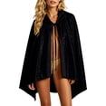 thumbnail image 2 of Halloween Sequin Hooded Cape, Tie-Front Sparkly Cloak for Stage Performance & Holiday Party, Glittery Open-Front Cover-Up for Women, 1 PC Black, 2 of 8