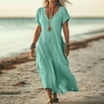 thumbnail image 2 of QLEICOM Summer Dresses for Women 2025, Plus Size Boho Maxi Dresses, V-neck Short Sleeve Cotton Linen Dress, Long Beach Sundress Travel Vacation Outfits (S-5XL), 2 of 5