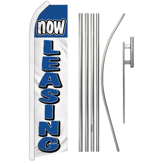 Now Leasing (Blue & White) Super Flag & Pole Kit