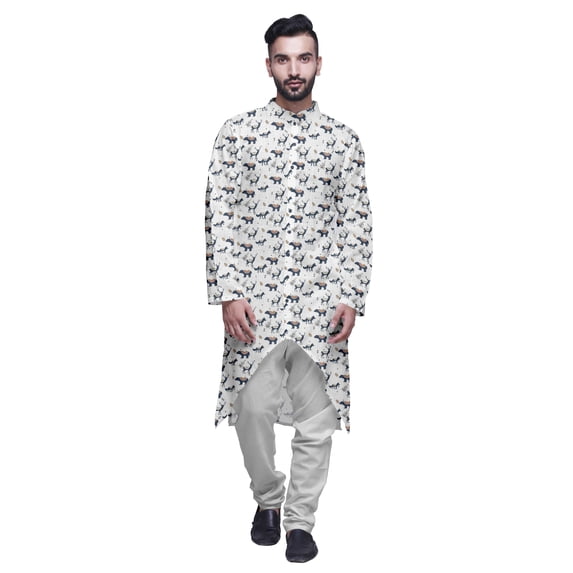 Atasi Long Sleeve Kurta Printed Button Down Asymmetric Designer Kurta For Boys