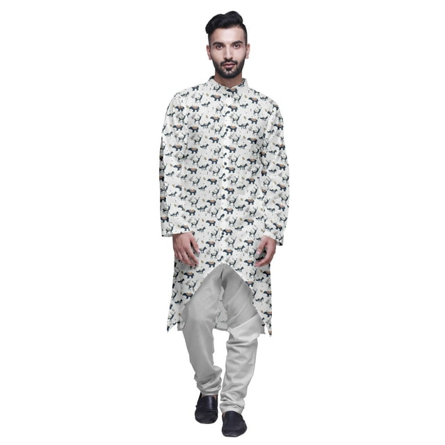 Atasi Kurta Asymétrique à Boutons pour Hommes Chemise Imprimée Mandarin à Manches Longues