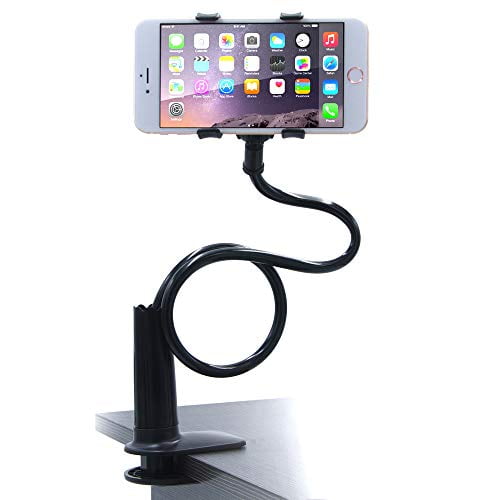 AUXO-FUN Cell Phone Holder, Universal Lazy Bracket Mobile Phone Stand, Flexible Gooseneck Long Arm Clip (Black)