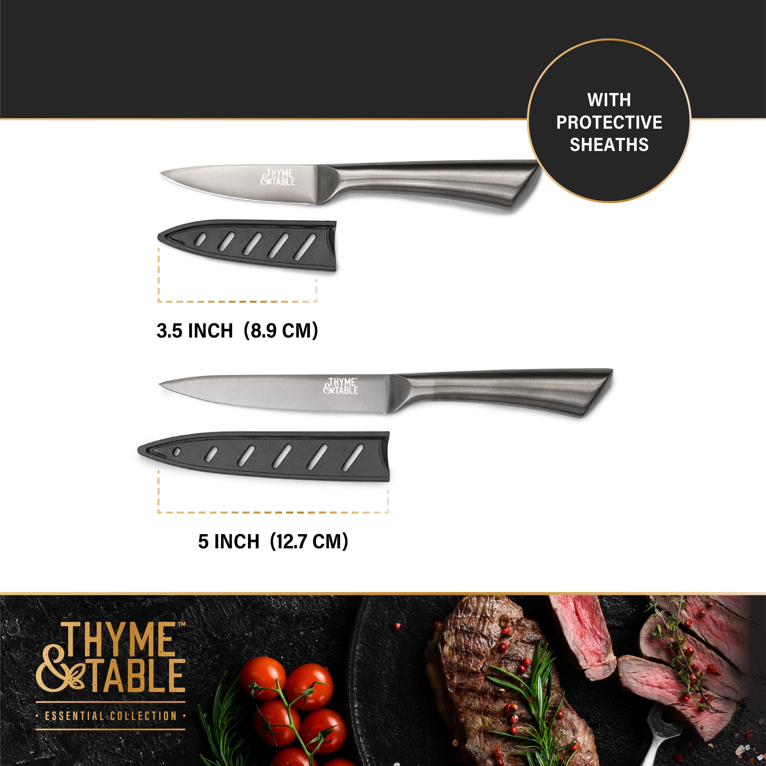 Brewin Professional Kitchen Knives, 3 Piece Chef Knife Set, Black