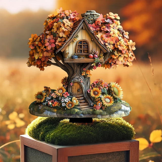 Estaca de jardín Tale Cottage - Inserción de suelo acrílico para decoración del patio - Cartel exterior resistente a la intemperie con poste de madera - Regalo para amantes del jardín