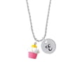 thumbnail image 2 of Delight Jewelry Resin Pink Cupcake with White Frosting Silvertone Script Initial Disc - E - Charm Necklace, 20"+3", 2 of 4