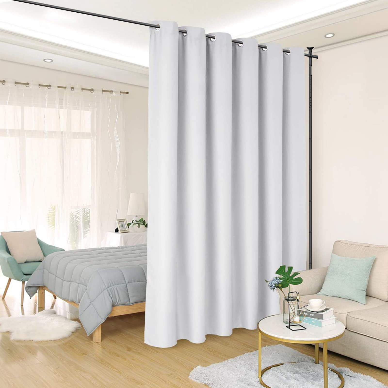 AEASKIEY Room Dividers Curtain Rod No Drill, 4-10ft(H) 28-70inch(W), Adjustable Heavy Duty Floor to Ceiling Tension Rod for Room Separation, Black