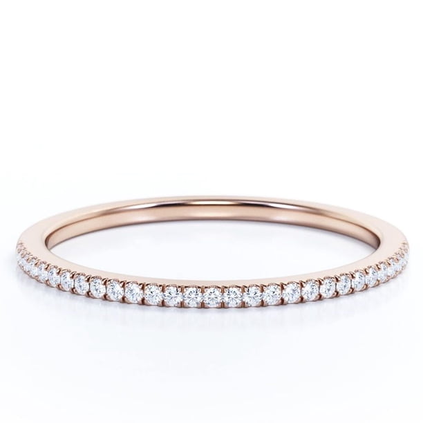 JeenMata Anillo de Bodas de Media Eternidad con Diamantes de 0,15 Uds - Anillo de Matrimonio - Anillo de Oro - Oro Rosa de 10 K