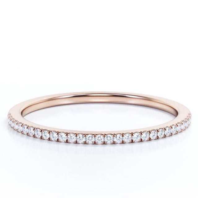 JeenMata Anillo de Bodas de Media Eternidad con Diamantes de 0,15 Uds - Anillo de Matrimonio - Anillo de Oro - Oro Rosa de 10 K