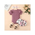 thumbnail image 4 of Franhais Infant Baby Girls 3 Pieces Outfit, Short Sleeve Letter Embroidery Romper + Floral/Leopard Print Shorts + Headband Set, 4 of 9