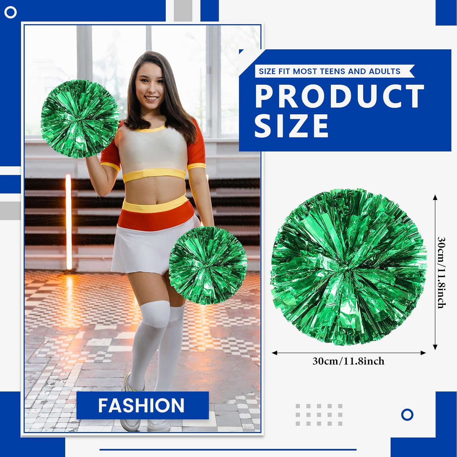 8 PCS Metallic Cheerleading Pom Pom for Team Spirit Sports Dance Cheering Kids Adults-Ring Style