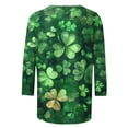 thumbnail image 4 of St. Patrick's Day Shirt for Women Glitter Clover Graphic T-Shirt 3/4 Sleeve Crewneck Festival Apparel Shamrock Print Sparkle Irish Holiday Tops, 4 of 5