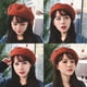 thumbnail image 4 of Boinas rojas para mujer Sombreros franceses clásicos Color sólido Algodón Artista Pintor Gorra Otoño Invierno Cachemira (2 piezas), 4 of 5
