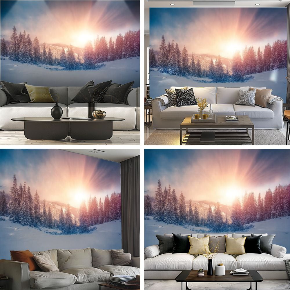Peel and Stick Wallpaper Colorful winter scene Carpathian mountains Modern Art Wall Mural Decor Self Adhesive and Removable 69in x 98in