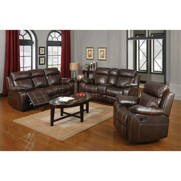 Kingfisher Lane 3 Piece Leather Reclining Sofa Set in Brown Walmart