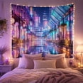 thumbnail image 2 of Neon City Alley Beneath Cascading Wisteria, Dreamy Anime for Gamers, Glowing Urban Night Decor, Housewarming Gift, Tapestry Wall Hanging for Bedroom and Gaming Room, 2 of 7