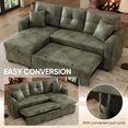 thumbnail image 5 of Muumblus Convertible Pull Out Sofa Bed, L-Shaped Sectional Sleeper Couch with Storage Chaise, Vintage Faux Leather Look, Green Polyester Fabric, 5 of 11