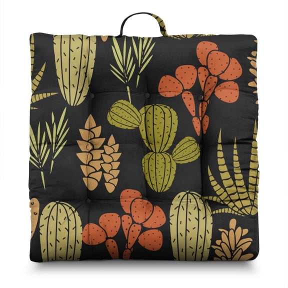 Southwestern Succulent Floor Cushion - Oversized Square Meditation Pillow, Soft & Skin-Friendly, 9-Point Stitching for Durability, Desert Cactus Art
