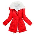 thumbnail image 4 of felwors Women's Winter Mid Length Thick Warm Lamb Wool Lined Jacket Coat Red, XL, 4 of 4
